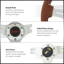 Load image into Gallery viewer, JDM Sport Universal 350mm Wood Grain Style Aluminum Steering Wheel Polished Center Light Wood