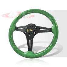 Load image into Gallery viewer, JDM Sport Universal 350mm Wood Grain Style Aluminum Steering Wheel Black Center Green Wood