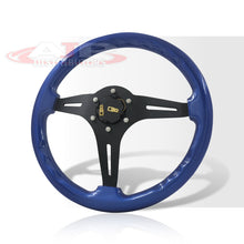 Load image into Gallery viewer, JDM Sport Universal 350mm Wood Grain Style Aluminum Steering Wheel Black Center Blue Wood
