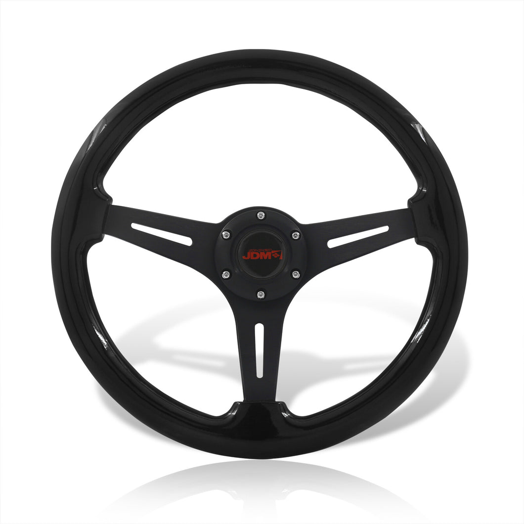 JDM Sport Universal 350mm Wood Grain Style Aluminum Steering Wheel Black Center Black Wood