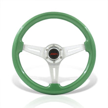 Load image into Gallery viewer, JDM Sport Universal 350mm Wood Grain Style Aluminum Steering Wheel Silver Aluminum Center Green Wood