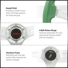 Load image into Gallery viewer, JDM Sport Universal 350mm Wood Grain Style Aluminum Steering Wheel Silver Aluminum Center Green Wood