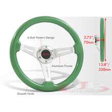 Load image into Gallery viewer, JDM Sport Universal 350mm Wood Grain Style Aluminum Steering Wheel Silver Aluminum Center Green Wood