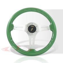 Load image into Gallery viewer, JDM Sport Universal 350mm Wood Grain Style Aluminum Steering Wheel Silver Aluminum Center Green Wood