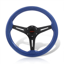 Load image into Gallery viewer, JDM Sport Universal 350mm Wood Grain Style Aluminum Steering Wheel Black Center Metallic Blue Wood