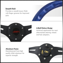 Load image into Gallery viewer, JDM Sport Universal 350mm Wood Grain Style Aluminum Steering Wheel Black Center Metallic Blue Wood