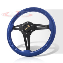 Load image into Gallery viewer, JDM Sport Universal 350mm Wood Grain Style Aluminum Steering Wheel Black Center Metallic Blue Wood