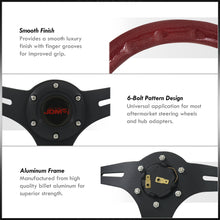 Load image into Gallery viewer, JDM Sport Universal 350mm Wood Grain Style Aluminum Steering Wheel Black Center Metallic Red Wood