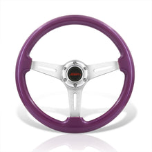 Load image into Gallery viewer, JDM Sport Universal 350mm Wood Grain Style Aluminum Steering Wheel Silver Aluminum Center Purple Wood