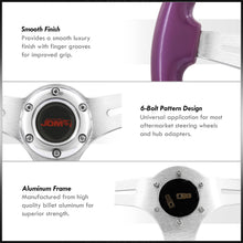 Load image into Gallery viewer, JDM Sport Universal 350mm Wood Grain Style Aluminum Steering Wheel Silver Aluminum Center Purple Wood