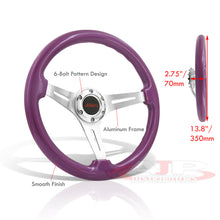 Load image into Gallery viewer, JDM Sport Universal 350mm Wood Grain Style Aluminum Steering Wheel Silver Aluminum Center Purple Wood