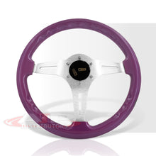Load image into Gallery viewer, JDM Sport Universal 350mm Wood Grain Style Aluminum Steering Wheel Silver Aluminum Center Purple Wood