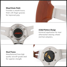 Load image into Gallery viewer, JDM Sport Universal 350mm Heavy Duty Steel Wood Grain Style Steering Wheel Polished Center Light Wood
