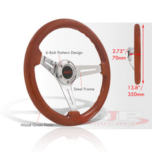 Load image into Gallery viewer, JDM Sport Universal 350mm Heavy Duty Steel Wood Grain Style Steering Wheel Polished Center Light Wood