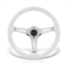 Load image into Gallery viewer, JDM Sport Universal 350mm Heavy Duty Steel Wood Grain Style Steering Wheel Polished Center White Wood