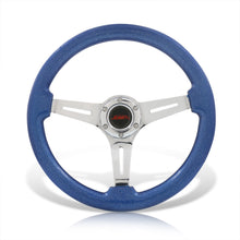 Load image into Gallery viewer, JDM Sport Universal 350mm Heavy Duty Steel Wood Grain Style Steering Wheel Polished Center Metallic Blue Wood
