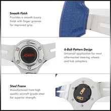 Load image into Gallery viewer, JDM Sport Universal 350mm Heavy Duty Steel Wood Grain Style Steering Wheel Polished Center Metallic Blue Wood