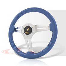 Load image into Gallery viewer, JDM Sport Universal 350mm Heavy Duty Steel Wood Grain Style Steering Wheel Polished Center Metallic Blue Wood