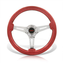 Load image into Gallery viewer, JDM Sport Universal 350mm Heavy Duty Steel Wood Grain Style Steering Wheel Polished Center Metallic Red Wood