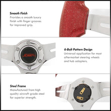 Load image into Gallery viewer, JDM Sport Universal 350mm Heavy Duty Steel Wood Grain Style Steering Wheel Polished Center Metallic Red Wood