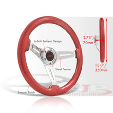 Load image into Gallery viewer, JDM Sport Universal 350mm Heavy Duty Steel Wood Grain Style Steering Wheel Polished Center Metallic Red Wood