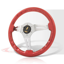 Load image into Gallery viewer, JDM Sport Universal 350mm Heavy Duty Steel Wood Grain Style Steering Wheel Polished Center Metallic Red Wood