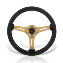 Load image into Gallery viewer, JDM Sport Universal 350mm Heavy Duty Steel Wood Grain Style Steering Wheel Gold Center Black Wood
