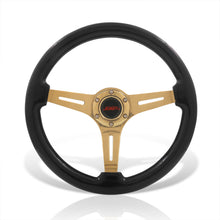 Load image into Gallery viewer, JDM Sport Universal 350mm Heavy Duty Steel Wood Grain Style Steering Wheel Gold Center Black Wood