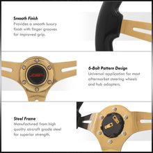 Load image into Gallery viewer, JDM Sport Universal 350mm Heavy Duty Steel Wood Grain Style Steering Wheel Gold Center Black Wood