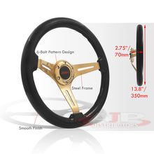 Load image into Gallery viewer, JDM Sport Universal 350mm Heavy Duty Steel Wood Grain Style Steering Wheel Gold Center Black Wood
