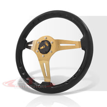 Load image into Gallery viewer, JDM Sport Universal 350mm Heavy Duty Steel Wood Grain Style Steering Wheel Gold Center Black Wood