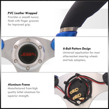 Load image into Gallery viewer, JDM Sport Universal 320mm Dual Button Style Aluminum Steering Wheel Silver Center with Blue Handles