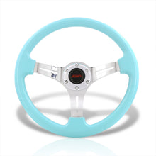 Load image into Gallery viewer, JDM Sport Universal 350mm Heavy Duty Steel Steering Wheel Polished Center Tiffany Blue
