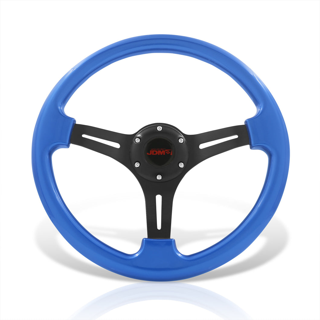 JDM Sport Universal 350mm Heavy Duty Aluminum Steering Wheel Black Center Blue