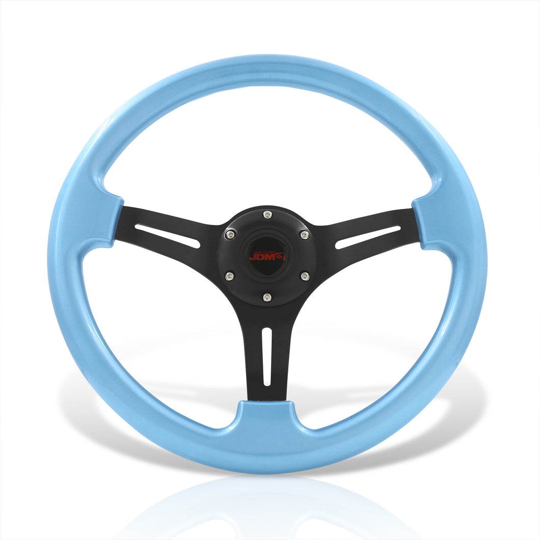 JDM Sport Universal 350mm Heavy Duty Aluminum Steering Wheel Black Center Sky Blue