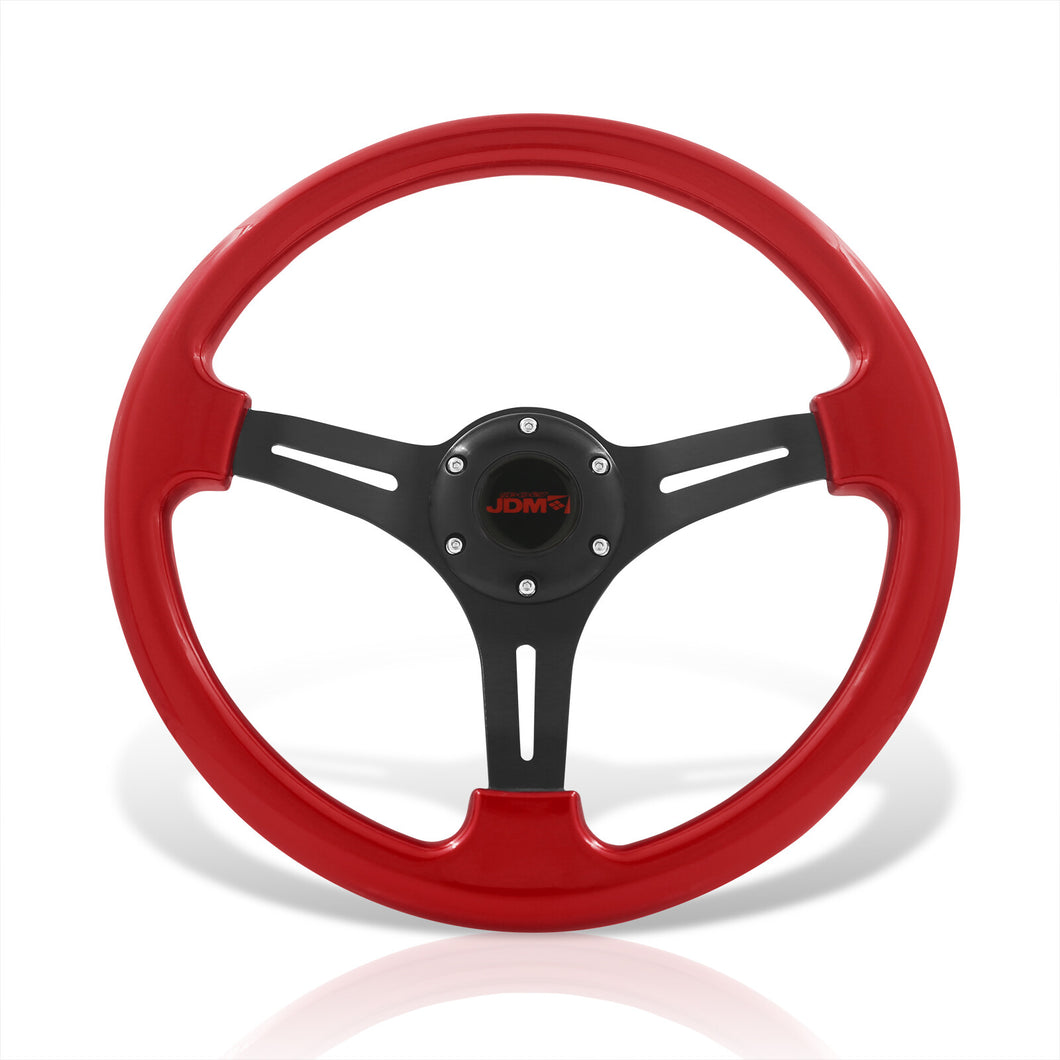 JDM Sport Universal 350mm Heavy Duty Aluminum Steering Wheel Black Center Red