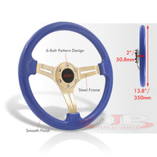 Load image into Gallery viewer, JDM Sport Universal 350mm Heavy Duty Steel Steering Wheel Gold Center Metallic Blue