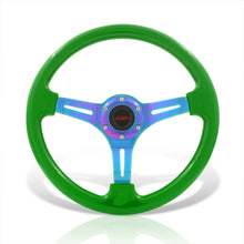 Load image into Gallery viewer, JDM Sport Universal 350mm Heavy Duty Steel Steering Wheel Neo Chrome Center Metallic Green