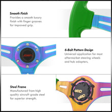 Load image into Gallery viewer, JDM Sport Universal 350mm Heavy Duty Steel Steering Wheel Neo Chrome Center Metallic Green