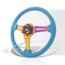 Load image into Gallery viewer, JDM Sport Universal 350mm Heavy Duty Steel Steering Wheel Neo Chrome Center Sky Blue