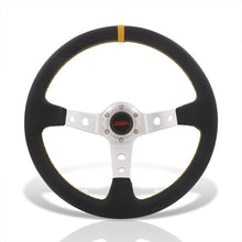 Load image into Gallery viewer, JDM Sport Universal 350mm PVC Leather Deep Dish Style Aluminum Steering Wheel Silver Center with Yellow Stitching