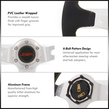 Load image into Gallery viewer, JDM Sport Universal 350mm PVC Leather Deep Dish Style Aluminum Steering Wheel Silver Center with Yellow Stitching