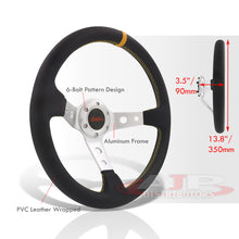 Load image into Gallery viewer, JDM Sport Universal 350mm PVC Leather Deep Dish Style Aluminum Steering Wheel Silver Center with Yellow Stitching
