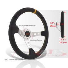 Load image into Gallery viewer, JDM Sport Universal 350mm PVC Leather Deep Dish Style Aluminum Steering Wheel Silver Center with Yellow Stitching