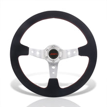 Load image into Gallery viewer, JDM Sport Universal 350mm Suede Deep Dish Style Aluminum Steering Wheel Silver with Red Stitching