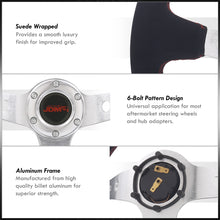 Load image into Gallery viewer, JDM Sport Universal 350mm Suede Deep Dish Style Aluminum Steering Wheel Silver with Red Stitching