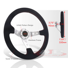 Load image into Gallery viewer, JDM Sport Universal 350mm Suede Deep Dish Style Aluminum Steering Wheel Silver with Red Stitching