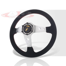 Load image into Gallery viewer, JDM Sport Universal 350mm Suede Deep Dish Style Aluminum Steering Wheel Silver with Red Stitching