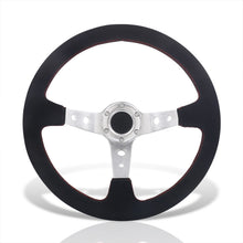 Load image into Gallery viewer, Universal 350mm Suede Deep Dish Style Aluminum Steering Wheel Polished with Red Stitching