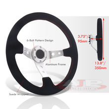 Load image into Gallery viewer, Universal 350mm Suede Deep Dish Style Aluminum Steering Wheel Polished with Red Stitching